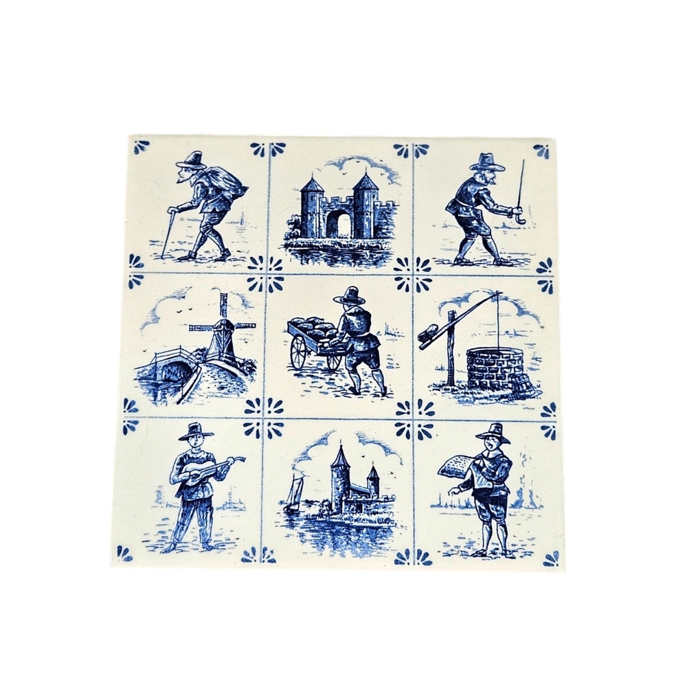 Vintage Villeroy & Boch Mettlach Ceramic Tile Germany, 6x6, Dutch Scenes